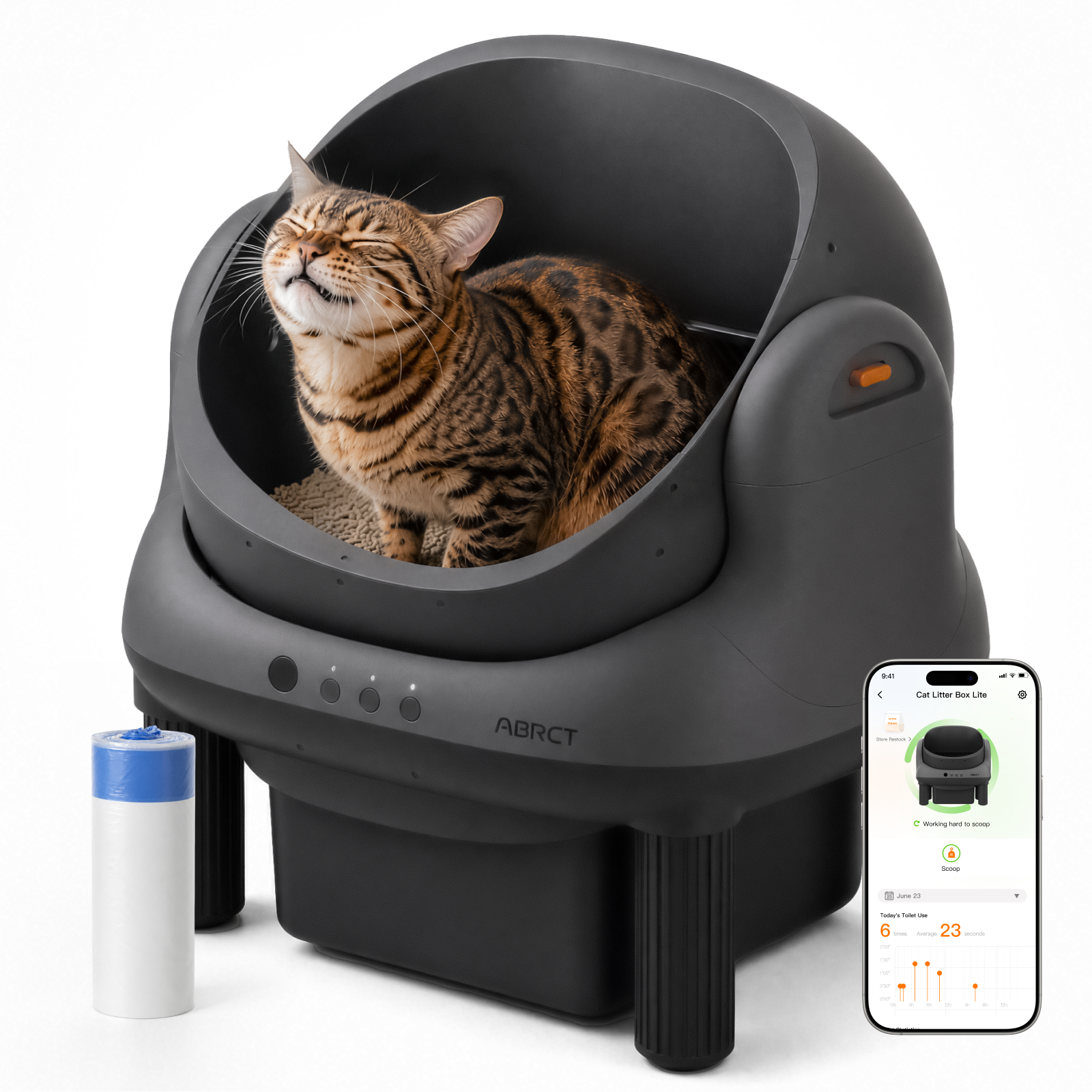 ABRCT オープントップ L1 自動清掃 黒猫用トイレ | HHOLOVE搭載