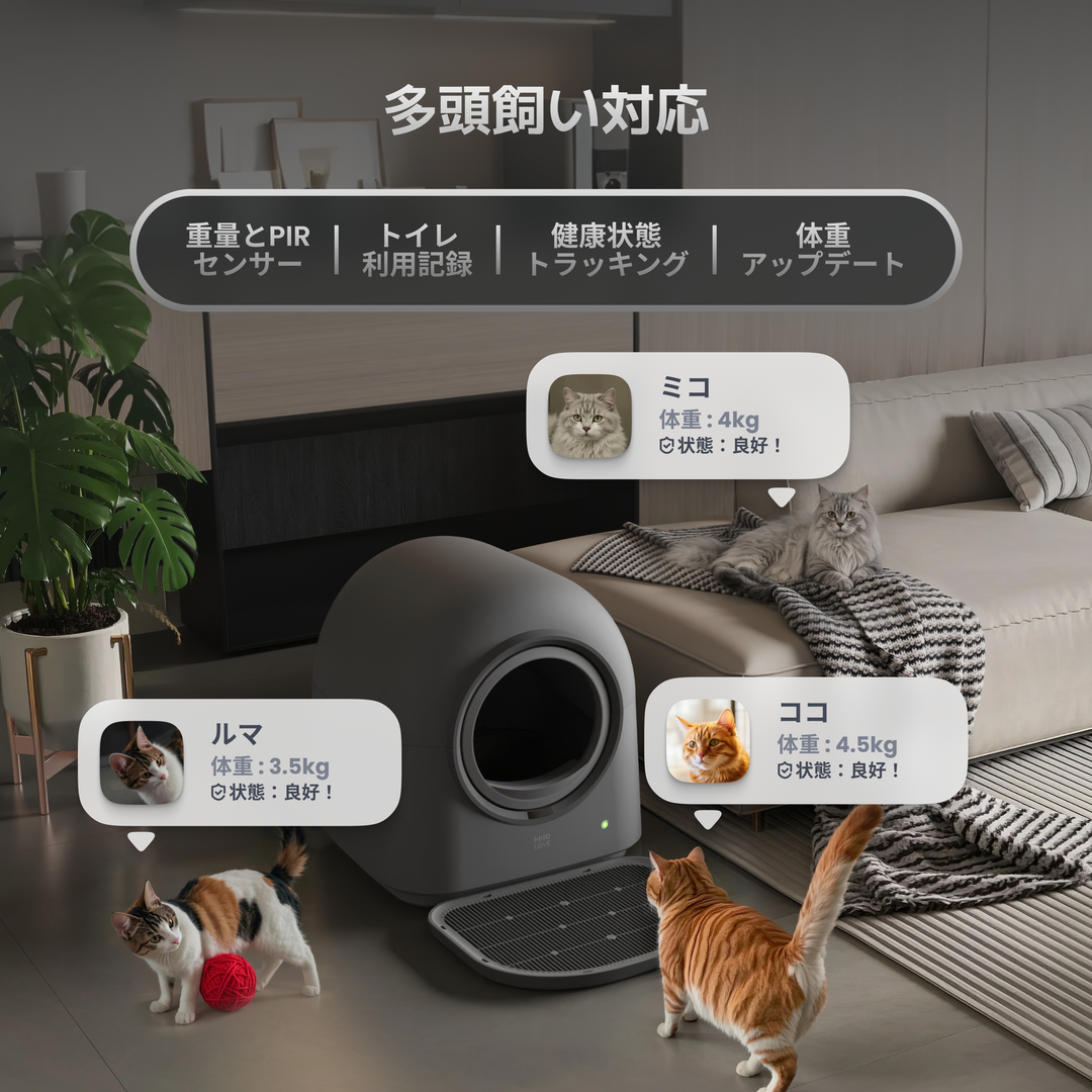 HHOLOVE 自動猫用自動洗浄トイレ プロ ダークグレー