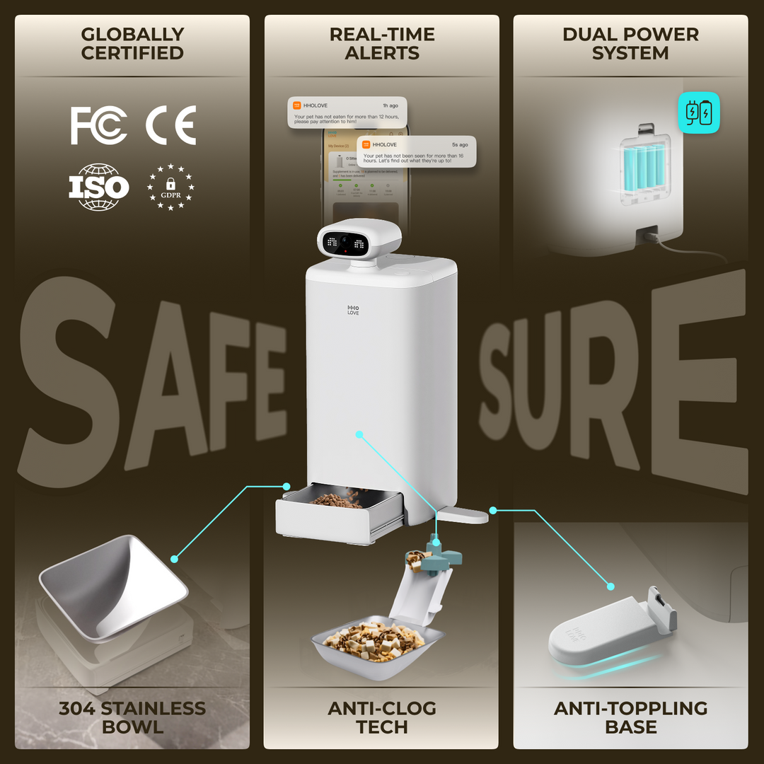 HHOLOVE O Sitter,Automatic Cat Feeder with AI Camera, 2K HD Video