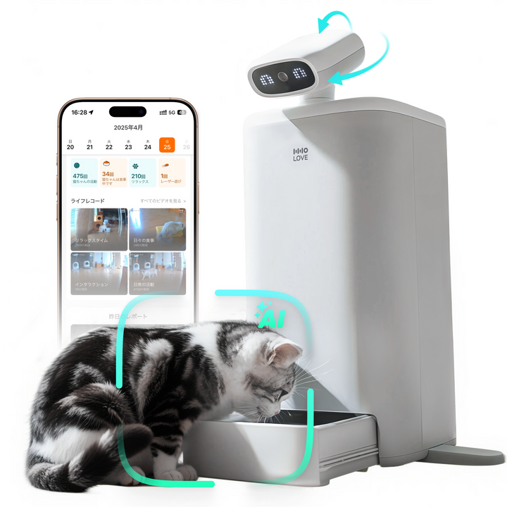 HHOLOVE O Sitter、AIカメラ付き自動猫用給餌器、2K HDビデオ